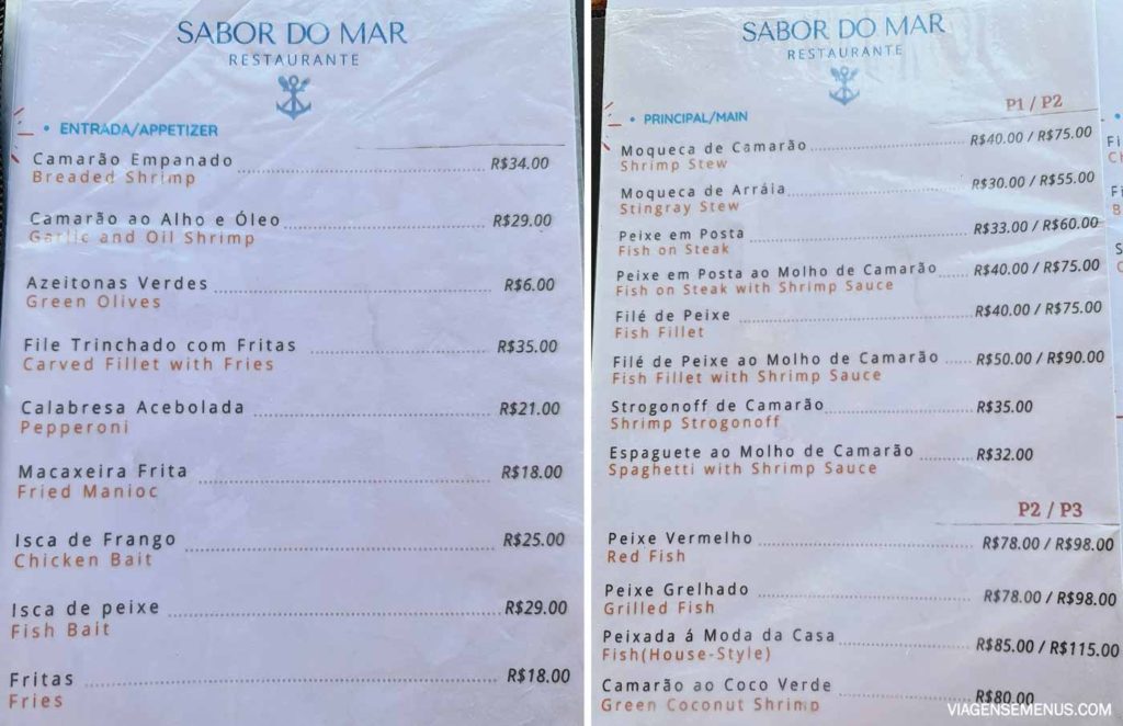 Cardápio Sabor do Mar, Preá