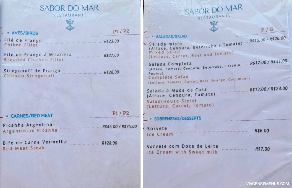 Cardápio Sabor do Mar, Preá