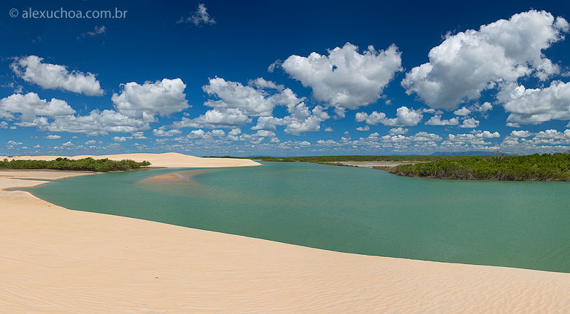 Imagem de uma lagoa esverdeada entre dunas - Barra dos Remédios, o que fazer no Ceará
